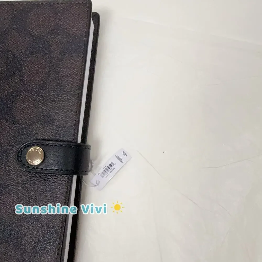 NWT Coach Snap Notebook 222 Walnut Black Signature Canvas/Smooth leather